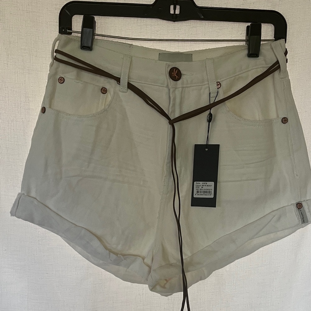 NWT One Teaspoon high Waist Bandit  Rolled-Hem Shorts with Waist Tie. Size 28